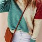 Multicolor Colorblock Ribbed Trim Round Neck Sweater