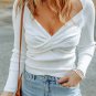 White Cable Crossed V Neck Sweater
