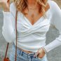 White Cable Crossed V Neck Sweater