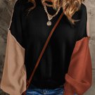 Black Colorblock Bishop Sleeve Ribbed Trim Sweater