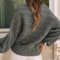 Gray Mock Neck Lantern Sleeve Cable Knit Sweater