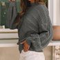 Gray Mock Neck Lantern Sleeve Cable Knit Sweater