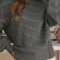Gray Mock Neck Lantern Sleeve Cable Knit Sweater