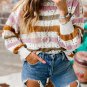Multicolor Striped Hollowed Knitted Loose Sweater