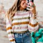 Multicolor Striped Hollowed Knitted Loose Sweater