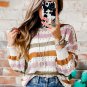 Multicolor Striped Hollowed Knitted Loose Sweater