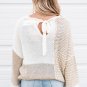 Oatmeal Mixed Pattern Knit Tie Keyhole Drop Shoulder Sweater