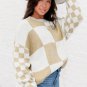 Flaxen Checkered Print Drop Shoulder Sweater