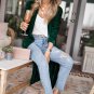 Green Velvet Open Front Pocketed Long Duster