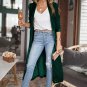 Green Velvet Open Front Pocketed Long Duster