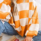 Orange Checkered Bishop Sleeve Sweater