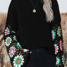 Black Floral Crochet Bell Sleeve Loose Sweater