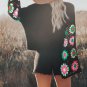 Black Floral Crochet Bell Sleeve Loose Sweater