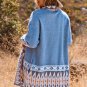 Blue Aztec Print Open Front Knitted Cardigan