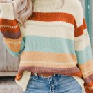 Crew Neck Drop-shoulder Striped Color Block Sweater