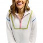 White Colorful Edge Quarter Zip Drop Shoulder Sweater