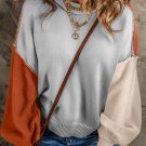 Gray Colorblock Bishop Sleeve Ribbed Trim Sweater