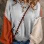 Gray Colorblock Bishop Sleeve Ribbed Trim Sweater