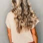 Oatmeal Patch Pocket Ribbed Knit Short Sleeve Sweater