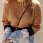 Brown Color Block Striped Ribbed Knit Sweater