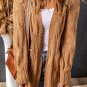 Khaki Ribbed Trim Eyelet Cable Knit Cardigan