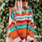 Multicolor Color Block Striped Loose Sleeve Sweater