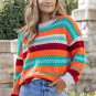 Multicolor Color Block Striped Loose Sleeve Sweater