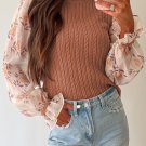 Golden Fleece Floral Patchwork Ruffled Cuff Cable Knit Sweater