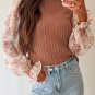 Golden Fleece Floral Patchwork Ruffled Cuff Cable Knit Sweater