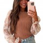 Golden Fleece Floral Patchwork Ruffled Cuff Cable Knit Sweater