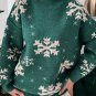 Blackish Green Christmas Snowflake Mock Neck Sweater