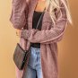 Pink Plaid Knitted Long Open Front Cardigan