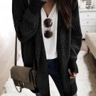 Black Plaid Knitted Long Open Front Cardigan