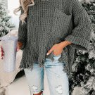 Gray Ripped Raw Hem Chunky Pullover Sweater