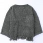 Gray Ripped Raw Hem Chunky Pullover Sweater