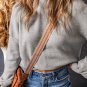 Gray Turtleneck Drop Shoulder Bubble Sleeve Knit Sweater