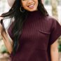 Mineral Red Patch Pocket Ribbed Knit Short Sleeve Sweater