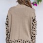Khaki Leopard High Neck Side Slit Oversized Sweater