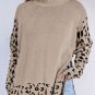 Khaki Leopard High Neck Side Slit Oversized Sweater