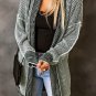 Gray Plaid Knitted Long Open Front Cardigan