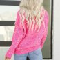 Dark Pink Colorful Spots Knitted V Neck Casual Sweater