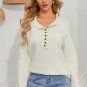 Beige Frill Trim Buttoned Knit Pullover Sweater
