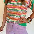 Green Multi Flutter Sleeve Knitted Sweater Top
