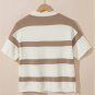 Khaki Stripe Dropped Short Sleeve Lightweight Knitted Top