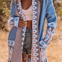Blue Aztec Print Open Front Knitted Cardigan