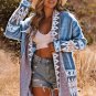 Blue Aztec Print Open Front Knitted Cardigan