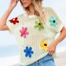 White Crochet Flower Hollow out Sweater T Shirt