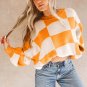 Orange Checkered Bishop Sleeve Sweater