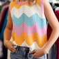 Multicolour Striped Colorblock Scalloped Hem Knitted Vest