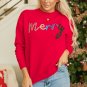 Fiery Red Tinsel Merry Letter Drop Shoulder Baggy Sweater